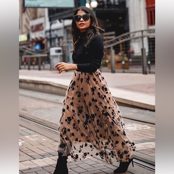 CHICWISH 3D Mesh Tulle Velvet Floral MIDI Skirt Fairycore Whimigoth Size 2XL-3XL - Picture 4 of 16